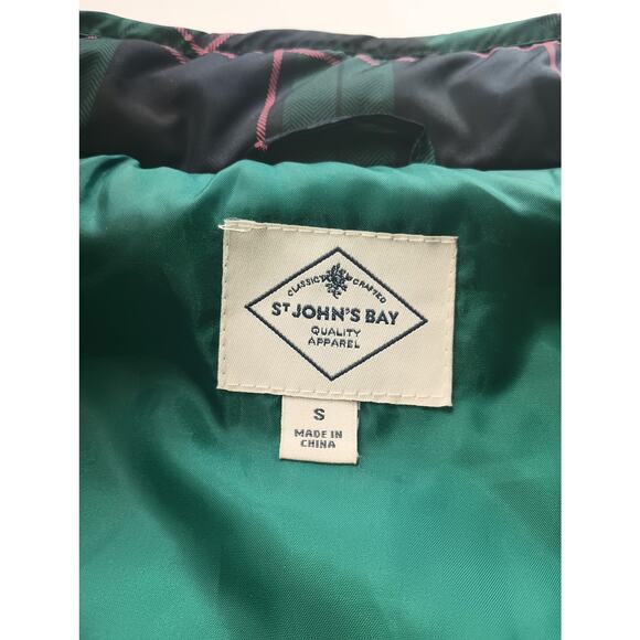 St. John Bay Plaid Quilted Puffer Vest Women Small Green Red Black Gold Zipper - Picture 3 of 5